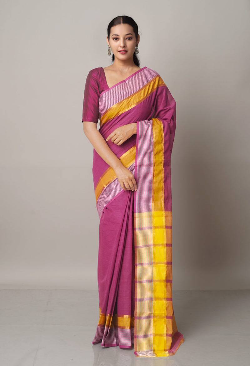 Purple Pure Mangalgiri Cotton Saree-UNM66576
