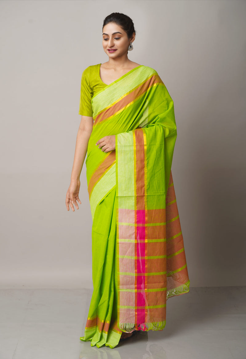 Light Green Pure Mangalgiri Cotton Saree-UNM66579