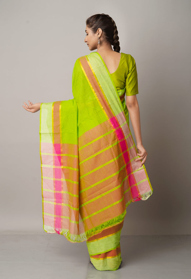 Light Green Pure Mangalgiri Cotton Saree-UNM66579