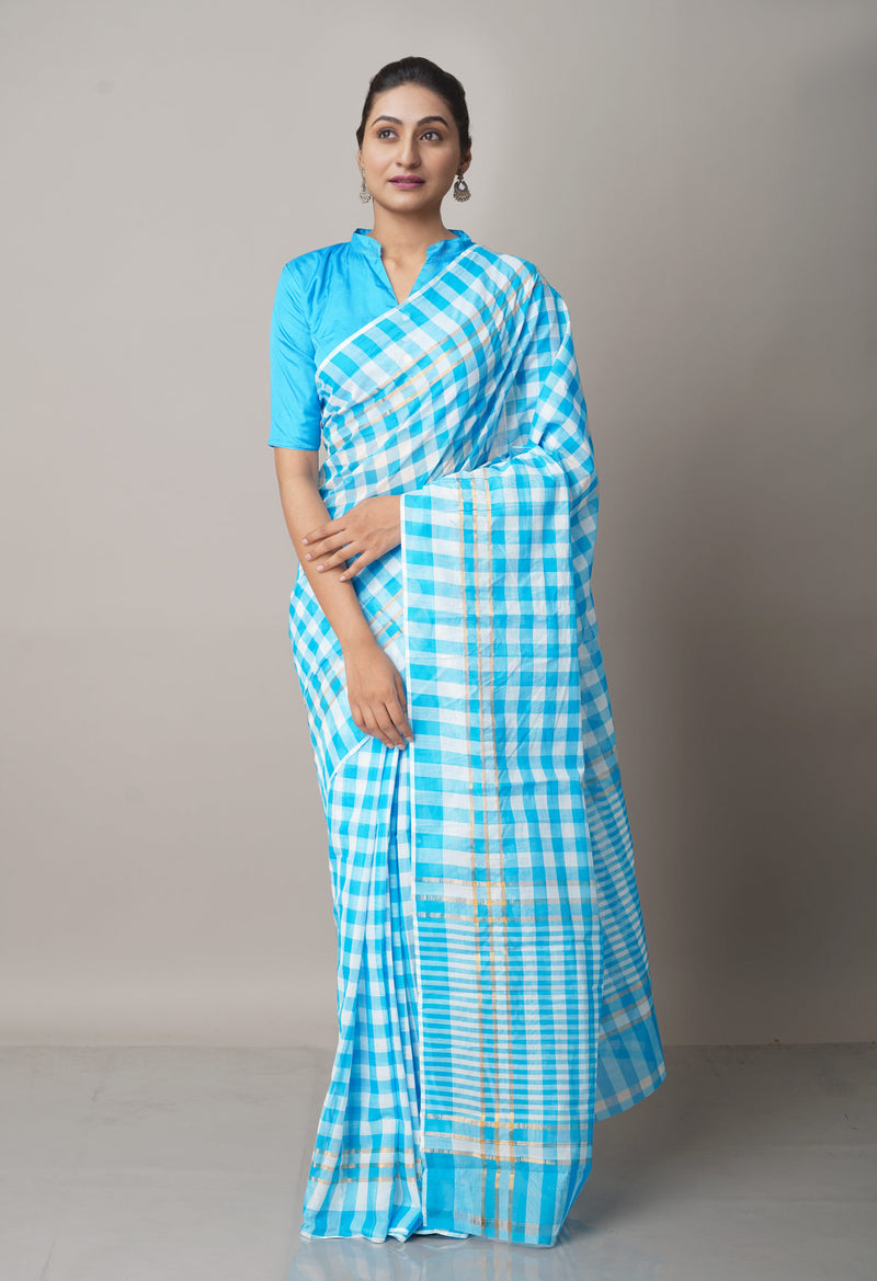 Sky Blue Pure Mangalgiri Cotton Saree-UNM66583