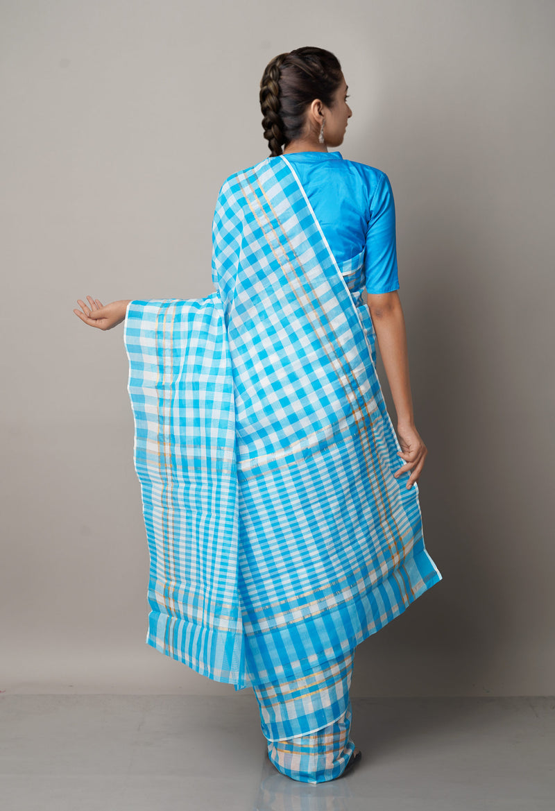 Sky Blue Pure Mangalgiri Cotton Saree-UNM66583
