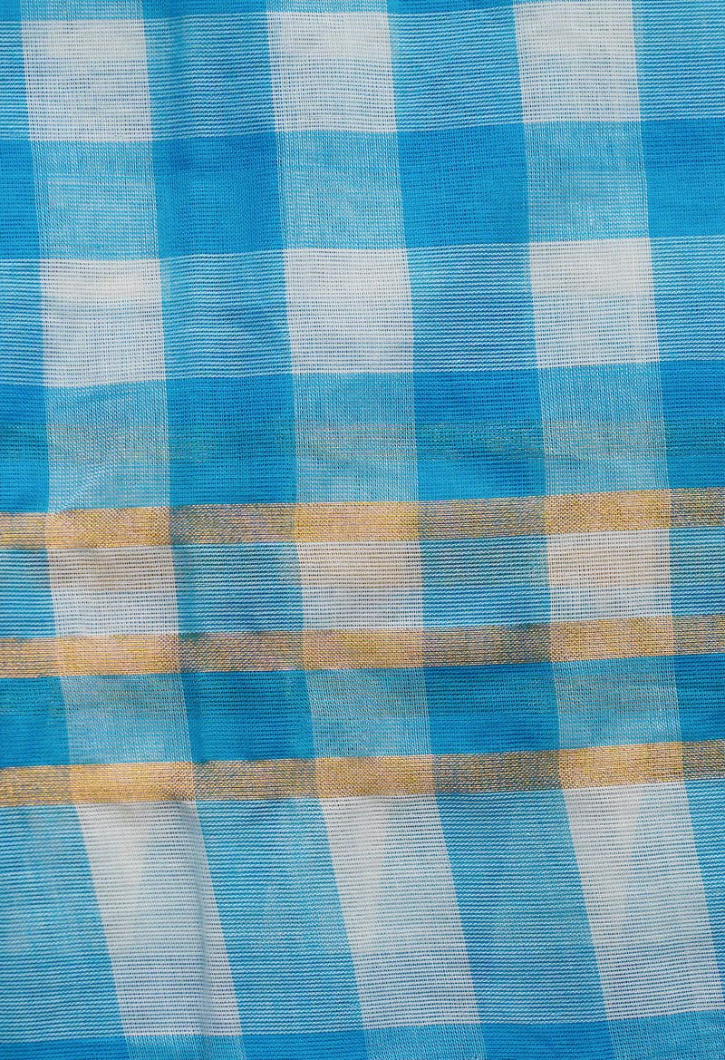 Sky Blue Pure Mangalgiri Cotton Saree-UNM66583