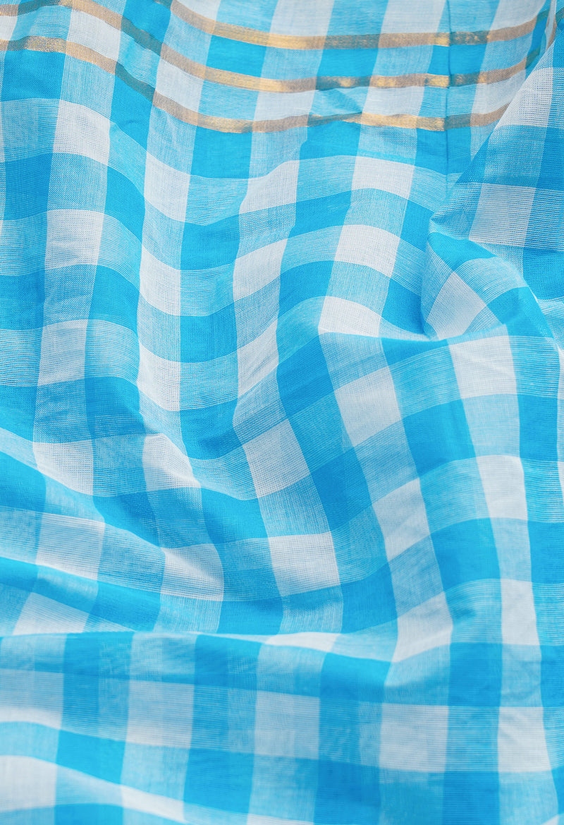 Sky Blue Pure Mangalgiri Cotton Saree-UNM66583