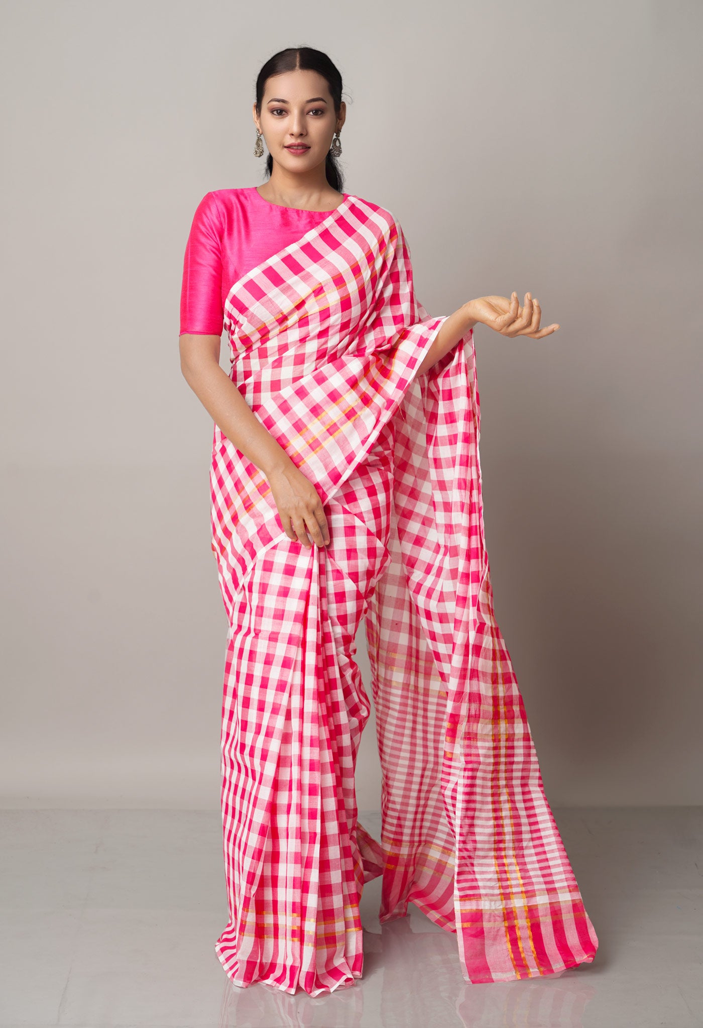 Pink Pure Mangalgiri Cotton Saree-UNM66584