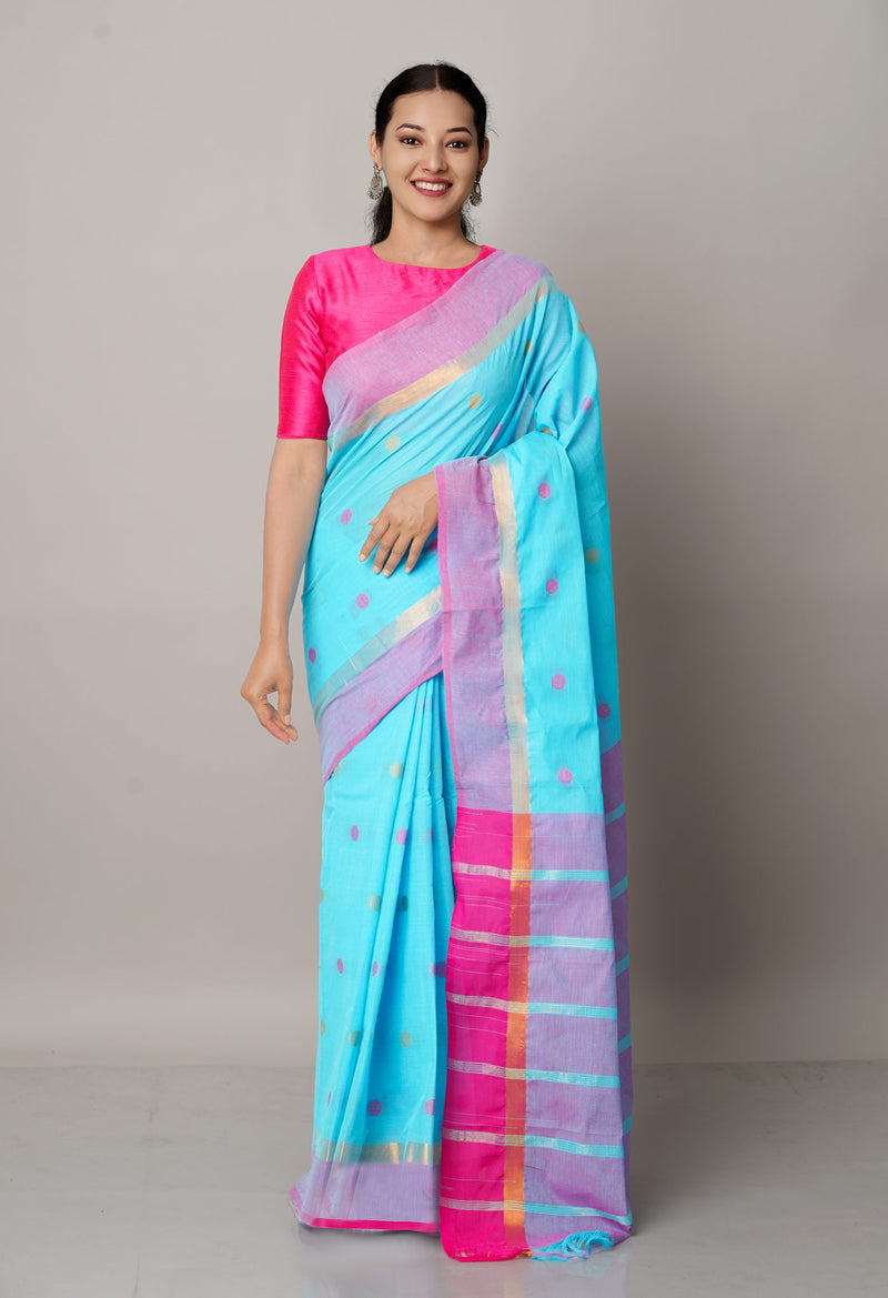 Light Blue Pure Mangalgiri Cotton Saree-UNM66588