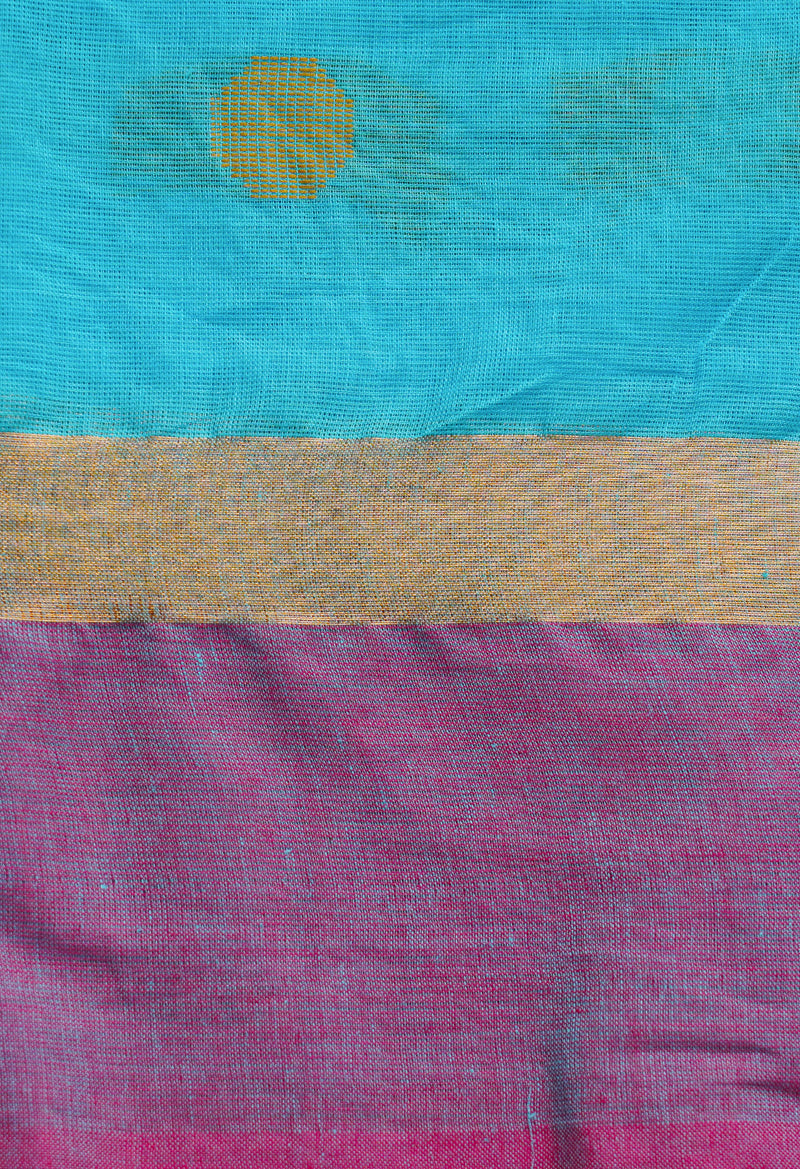Light Blue Pure Mangalgiri Cotton Saree-UNM66588