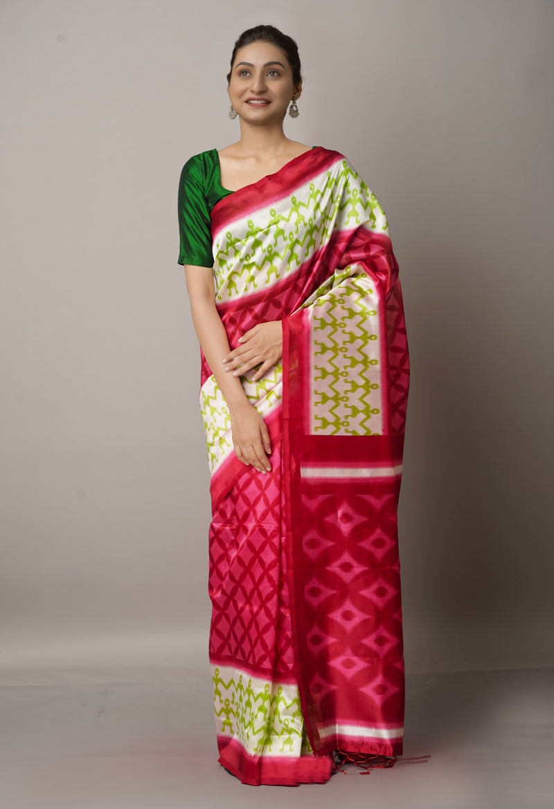 Red  Fancy Block Printed Art Silk Saree-UNM66624