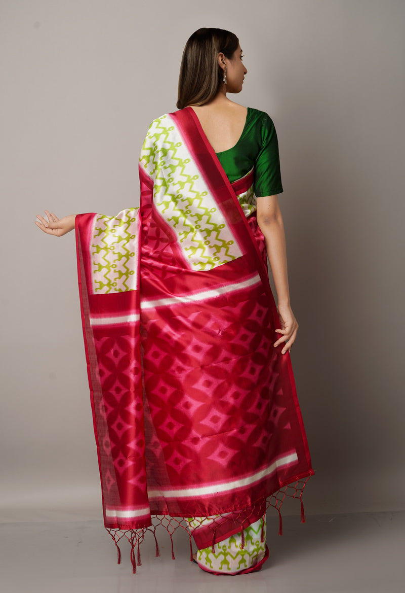 Red  Fancy Block Printed Art Silk Saree-UNM66624