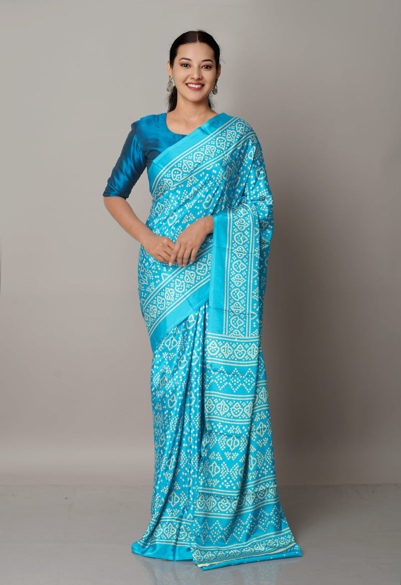 Light Blue  Bandhani Crepe Soft Silk Saree-UNM66663