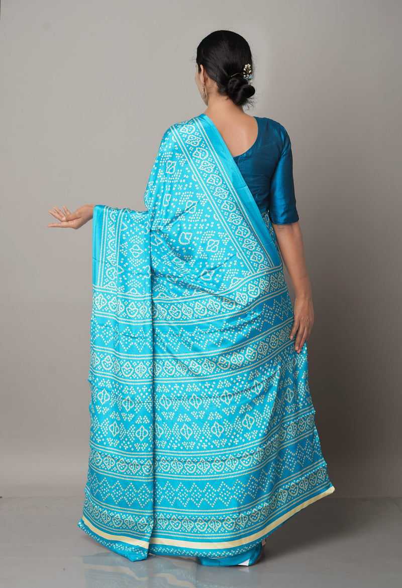 Light Blue  Bandhani Crepe Soft Silk Saree-UNM66663