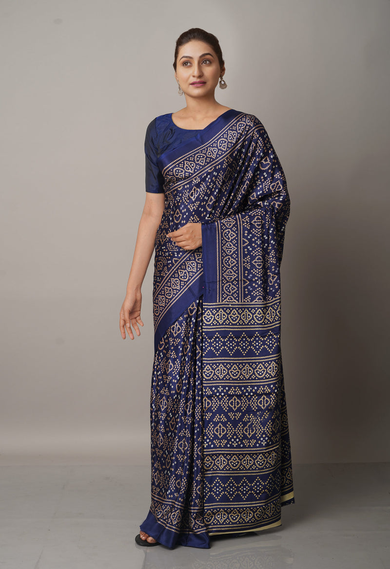 Navy Blue  Bandhani Crepe Soft Silk Saree-UNM66683