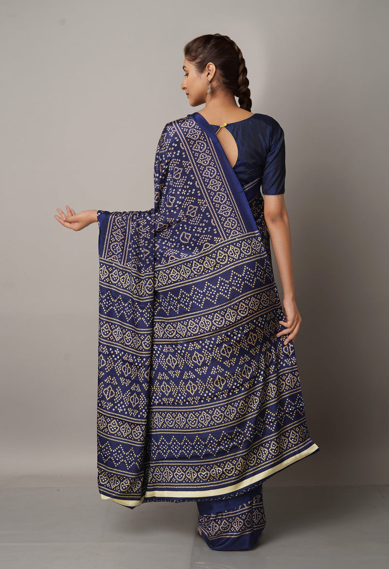 Navy Blue  Bandhani Crepe Soft Silk Saree-UNM66683