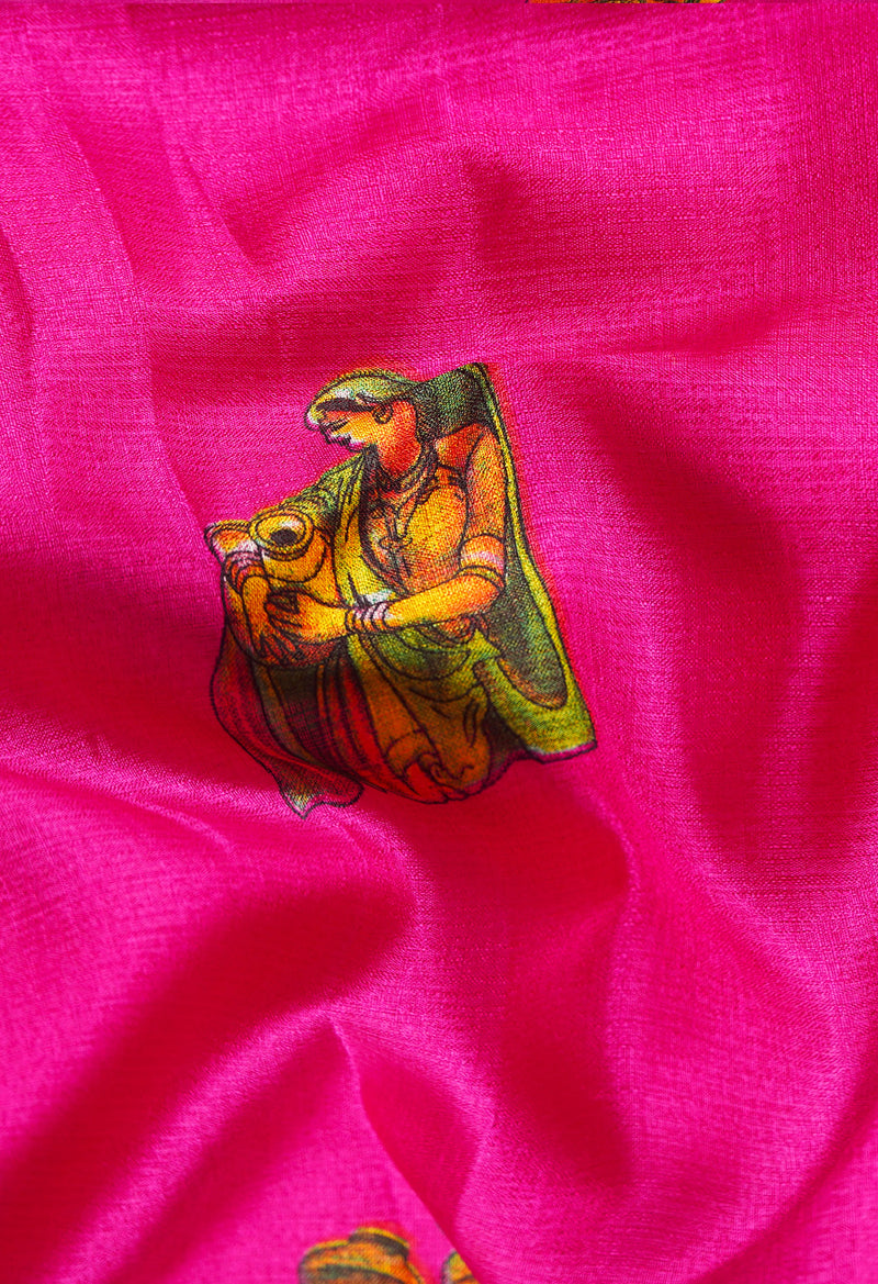 Pink  Fancy Block Printed Art Silk Saree-UNM66692