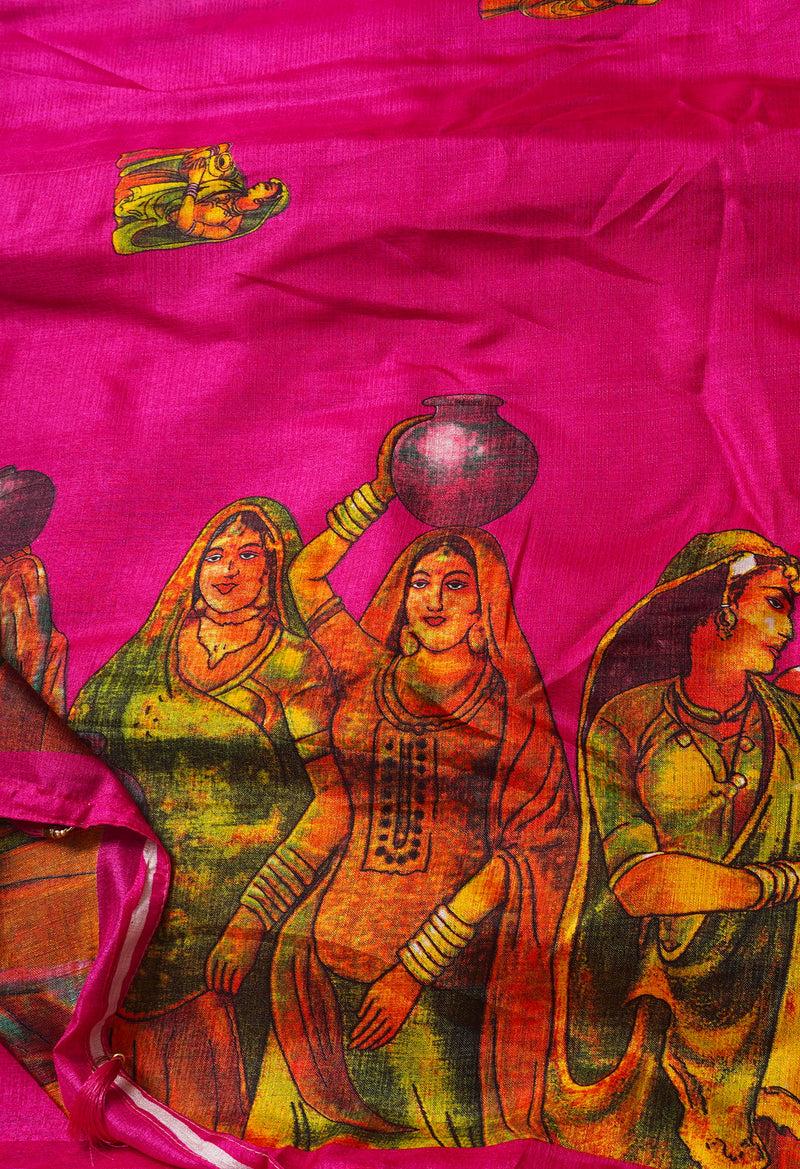 Pink  Fancy Block Printed Art Silk Saree-UNM66692