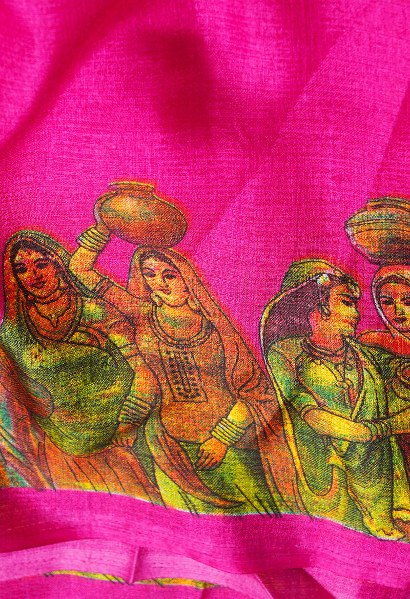 Pink  Fancy Block Printed Art Silk Saree-UNM66692