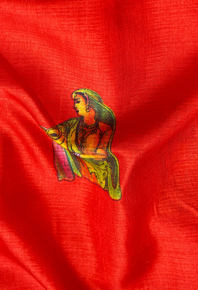 Red  Fancy Block Printed Art Silk Saree-UNM66696