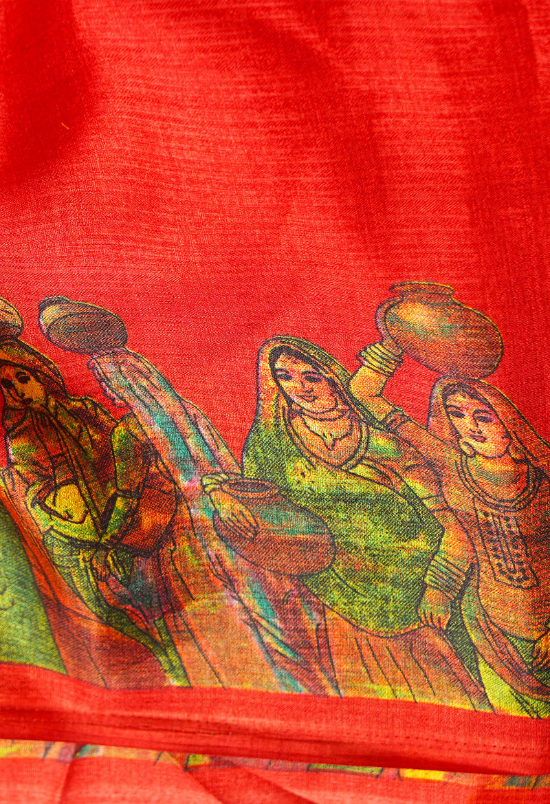 Red  Fancy Block Printed Art Silk Saree-UNM66696