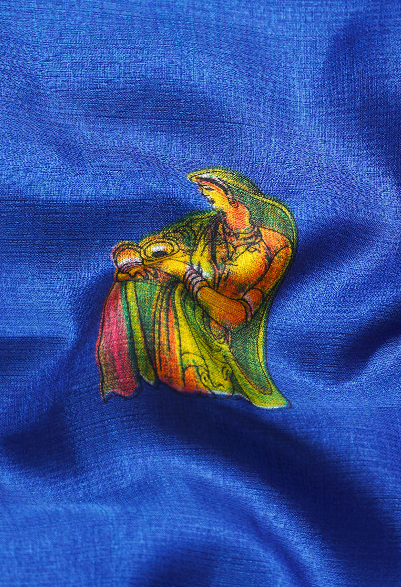 Blue  Fancy Block Printed Art Silk Saree-UNM66700