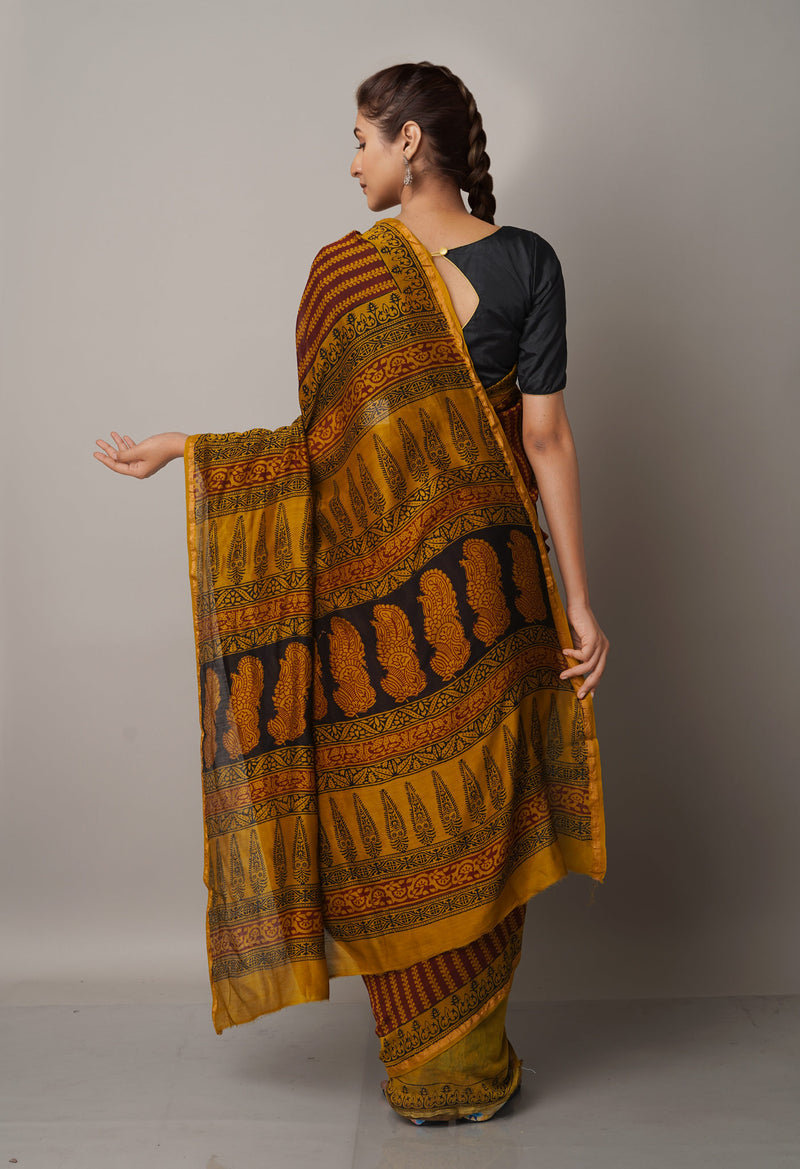 Maroon Pure Chanderi Bagh Printed Cotton Saree-UNM66744