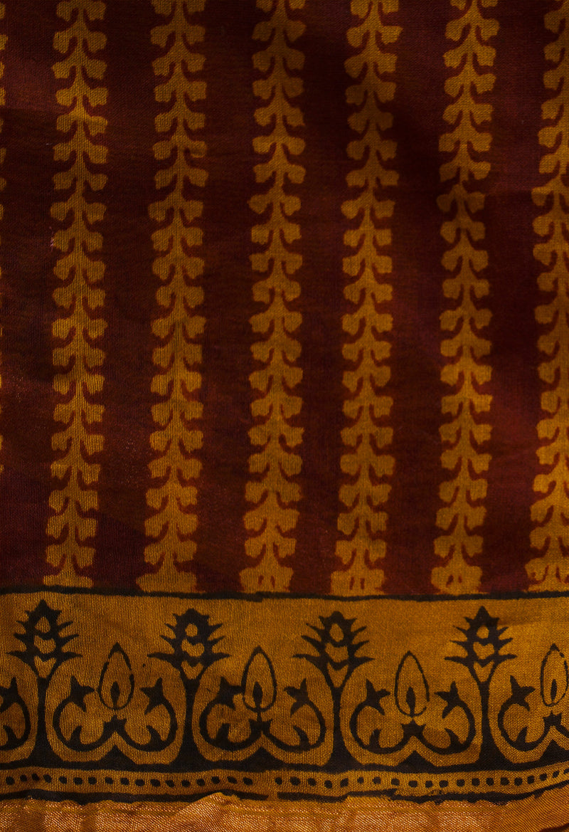 Maroon Pure Chanderi Bagh Printed Cotton Saree-UNM66744