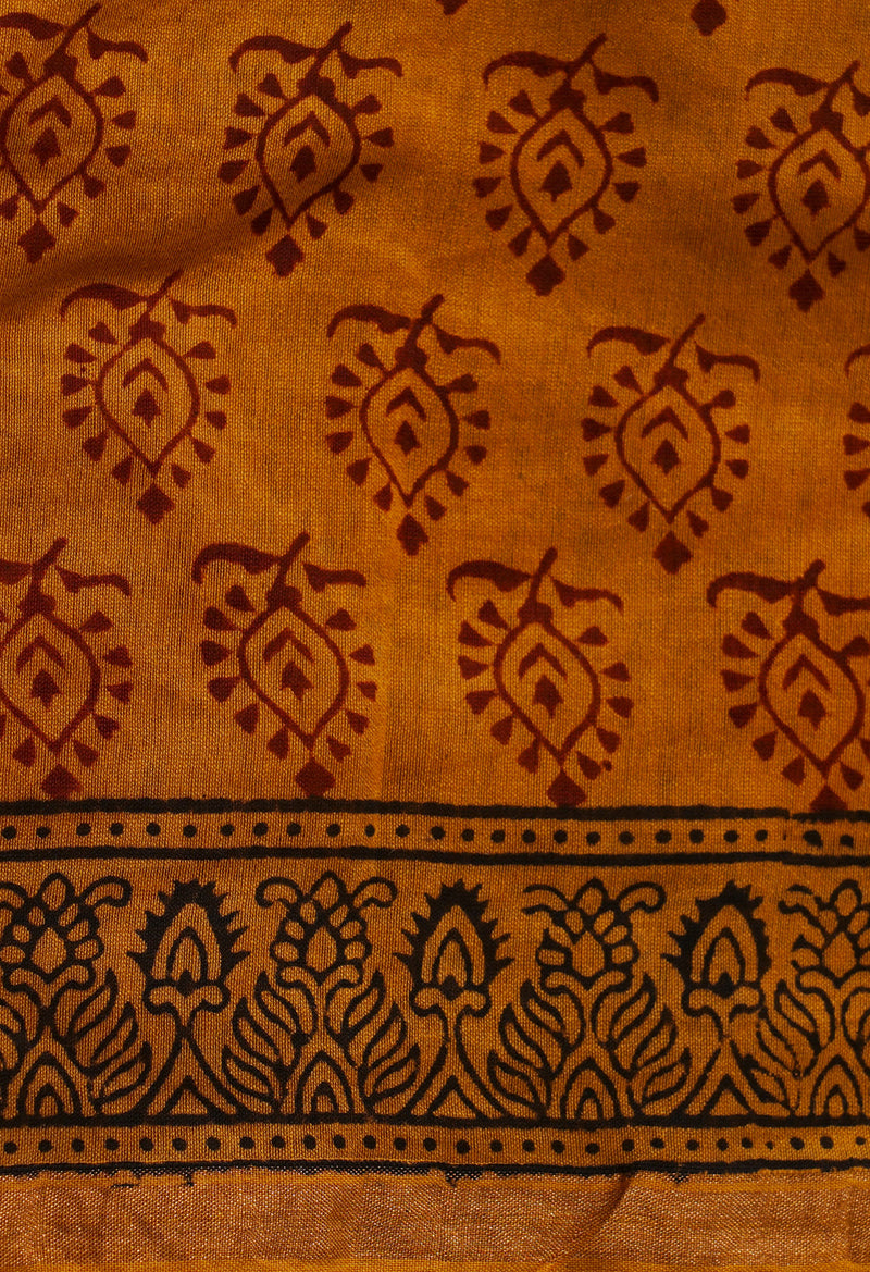 Rust Orange Pure Chanderi Bagh Printed Cotton Saree-UNM66745
