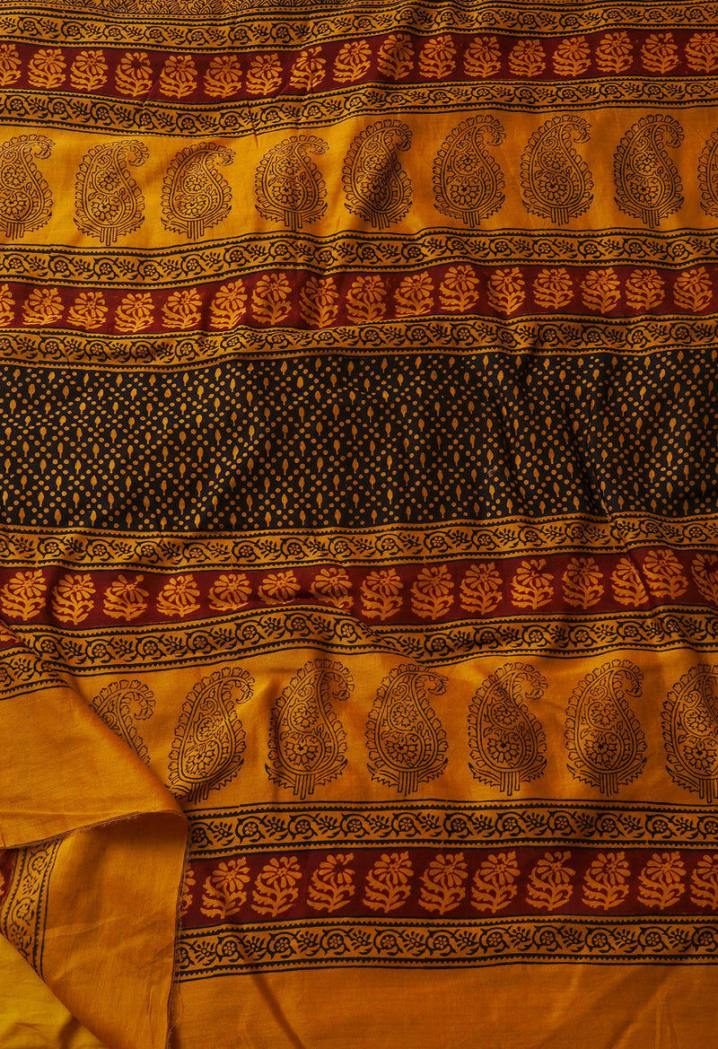 Rust Orange Pure Chanderi Bagh Printed Cotton Saree-UNM66745