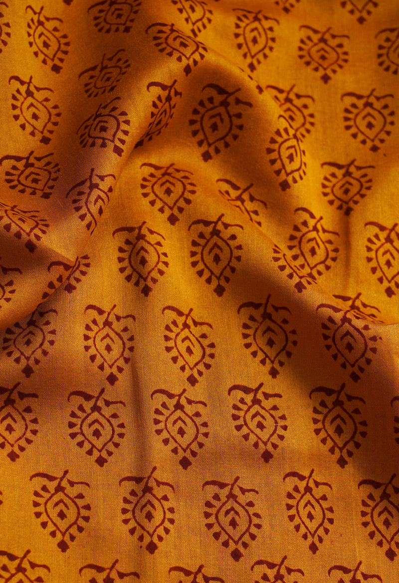 Rust Orange Pure Chanderi Bagh Printed Cotton Saree-UNM66745