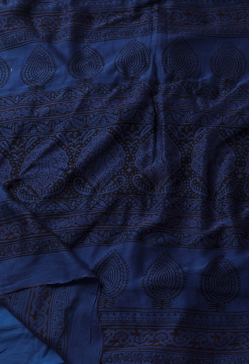 Blue Pure Chanderi Bagh Printed Cotton Saree-UNM66747