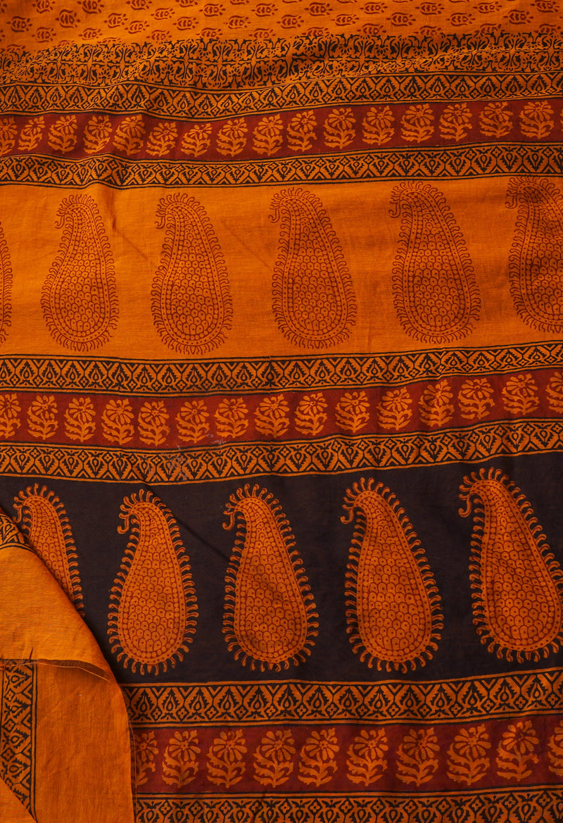 Rust Orange  Art Chanderi Bagh Printed Cotton Saree-UNM66779