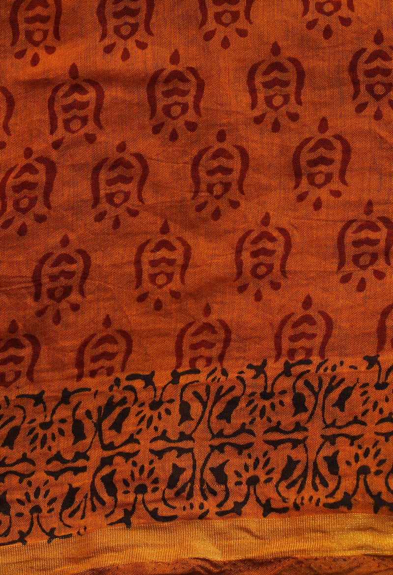 Rust Orange  Art Chanderi Bagh Printed Cotton Saree-UNM66779