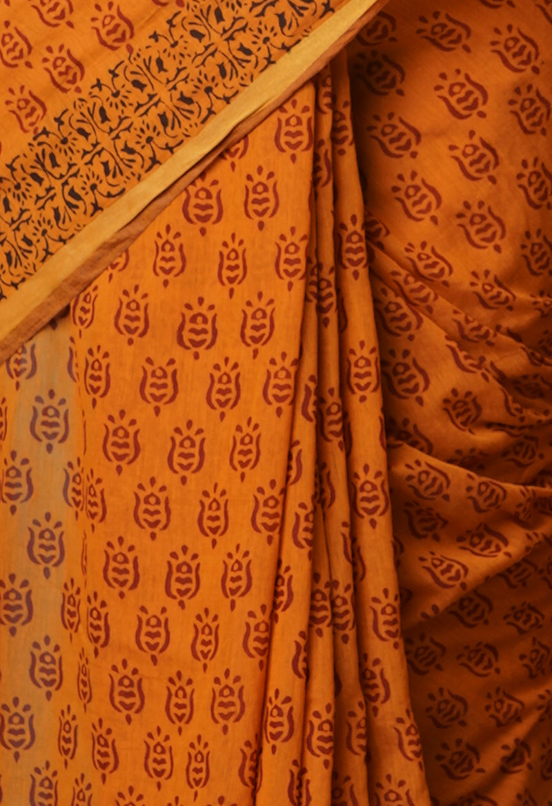 Rust Orange  Art Chanderi Bagh Printed Cotton Saree-UNM66779