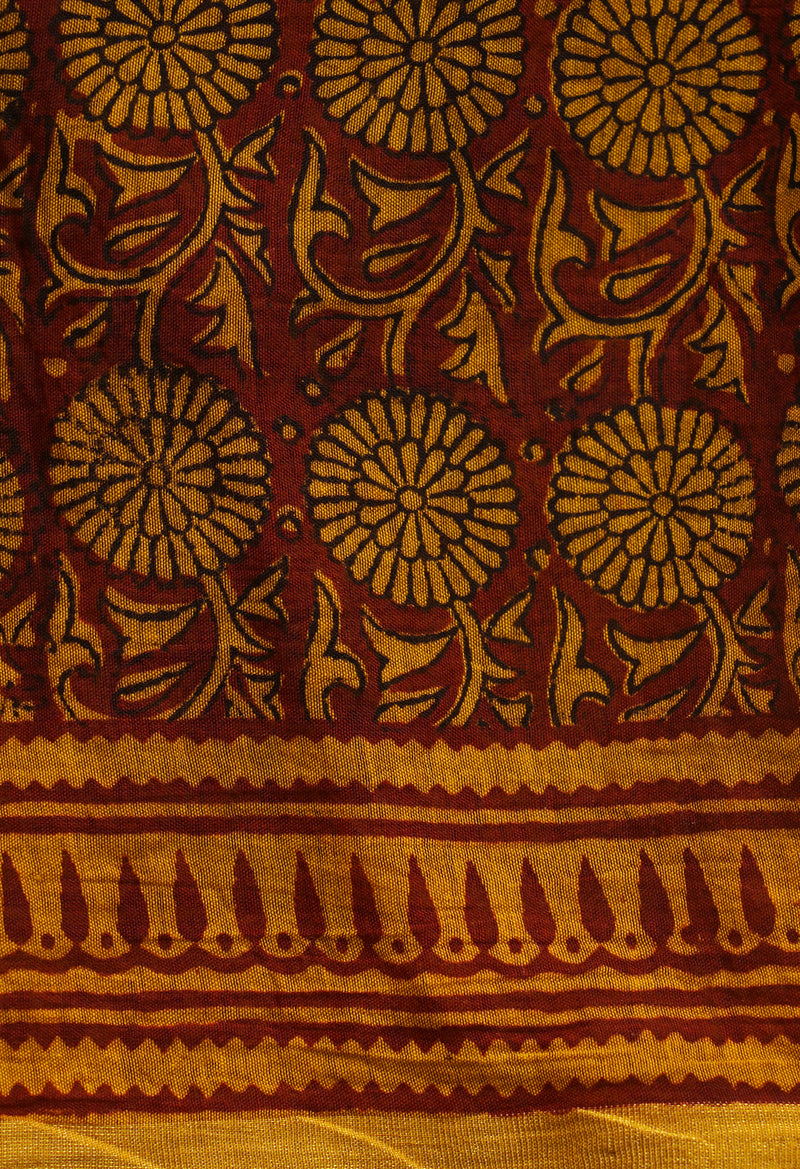 Maroon-Green  Art Chanderi Bagh Printed Cotton Saree-UNM66786