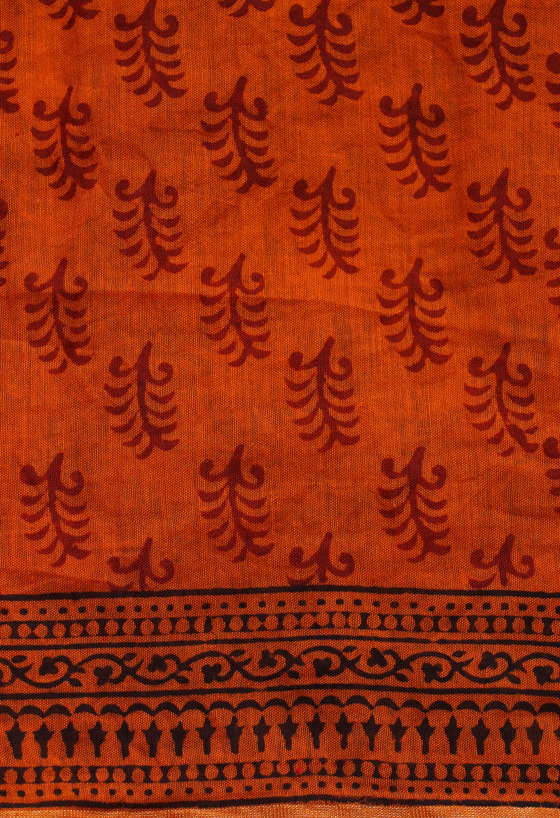 Orange  Art Chanderi Bagh Printed Cotton Saree-UNM66794