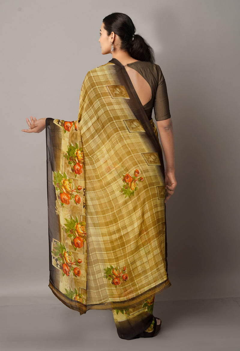 Brown  Fancy Block Printed Georgette Saree-UNM66841