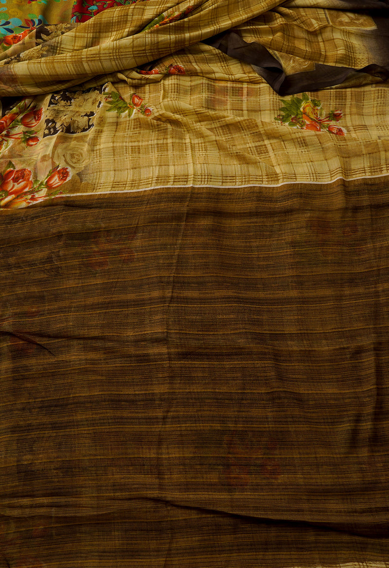 Brown  Fancy Block Printed Georgette Saree-UNM66841