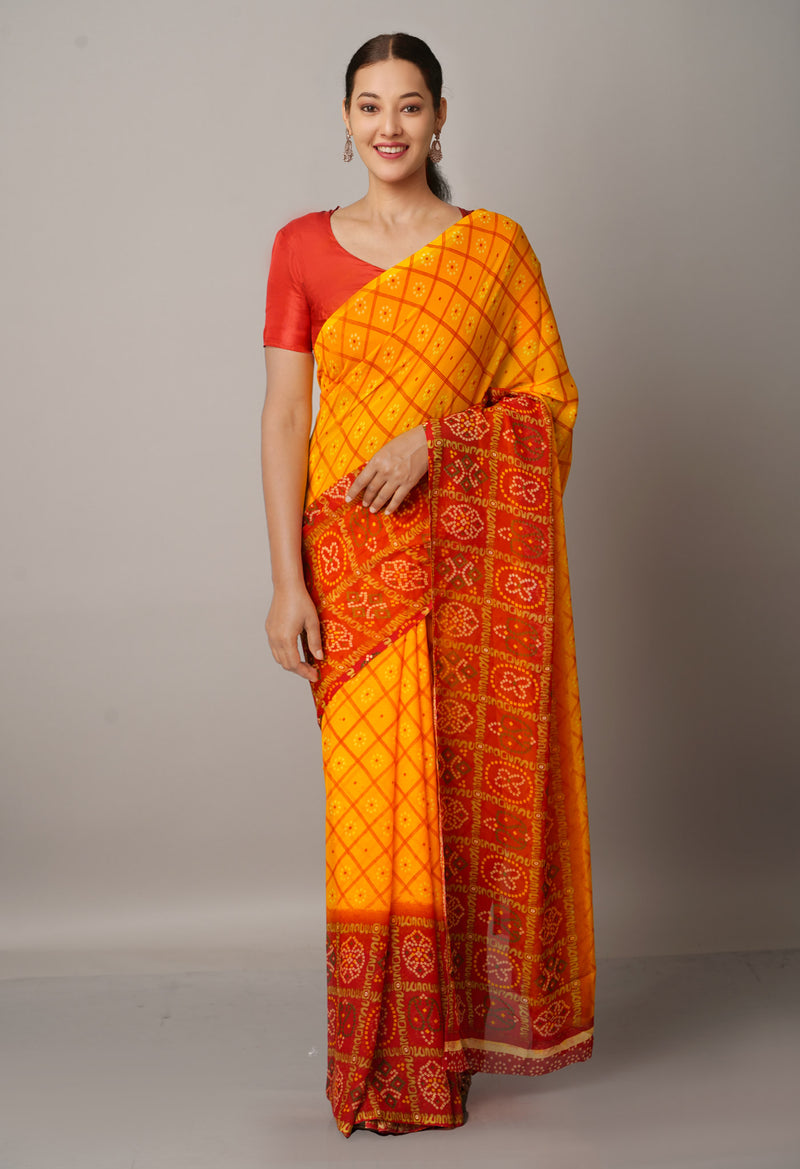 Orange  Fancy Block Printed Georgette Saree-UNM66849