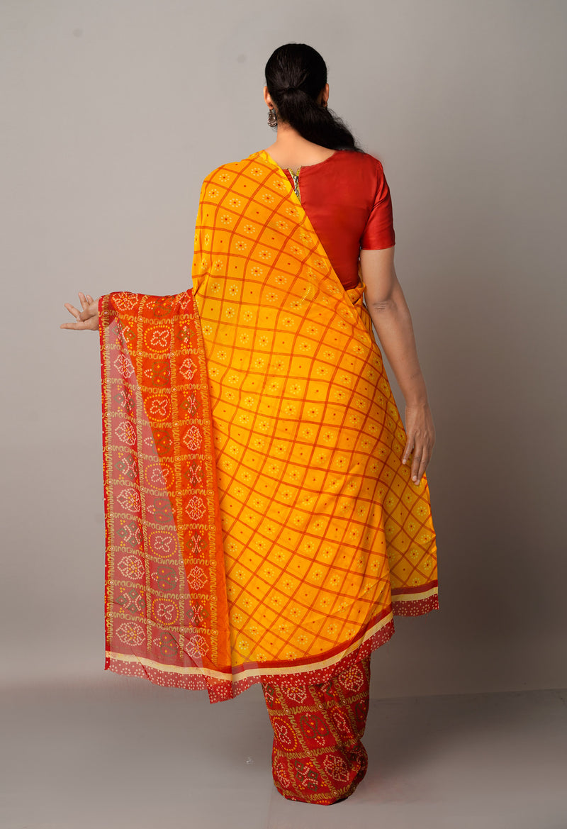 Orange  Fancy Block Printed Georgette Saree-UNM66849