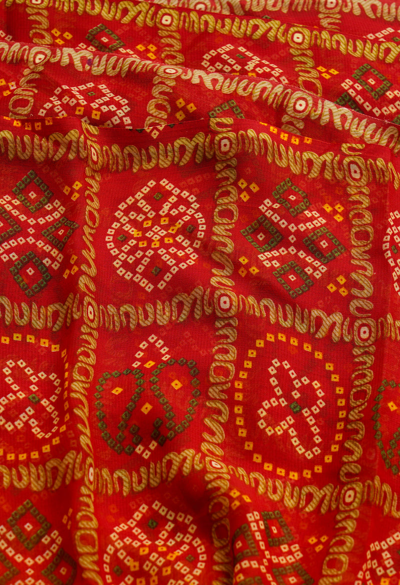 Orange  Fancy Block Printed Georgette Saree-UNM66849