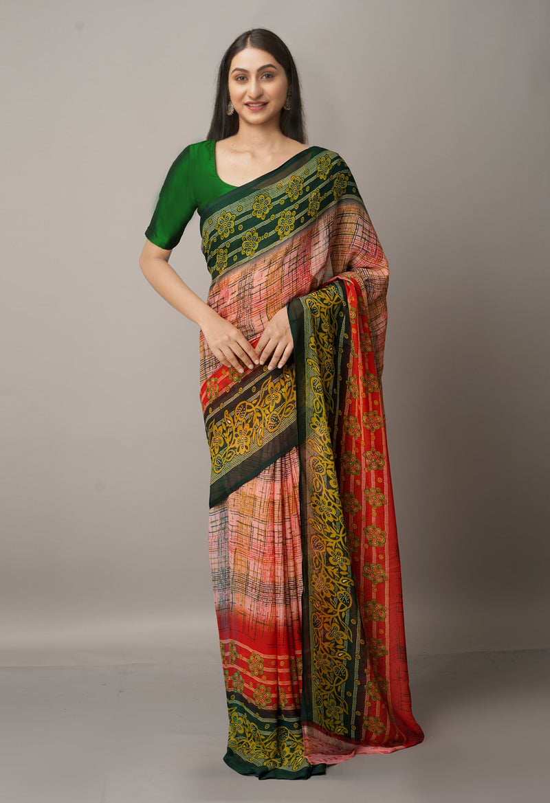 Multi  Fancy Block Printed Georgette Saree-UNM66853