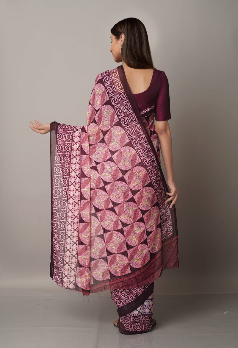 Burgundy  Fancy Block Printed Georgette Saree-UNM66855