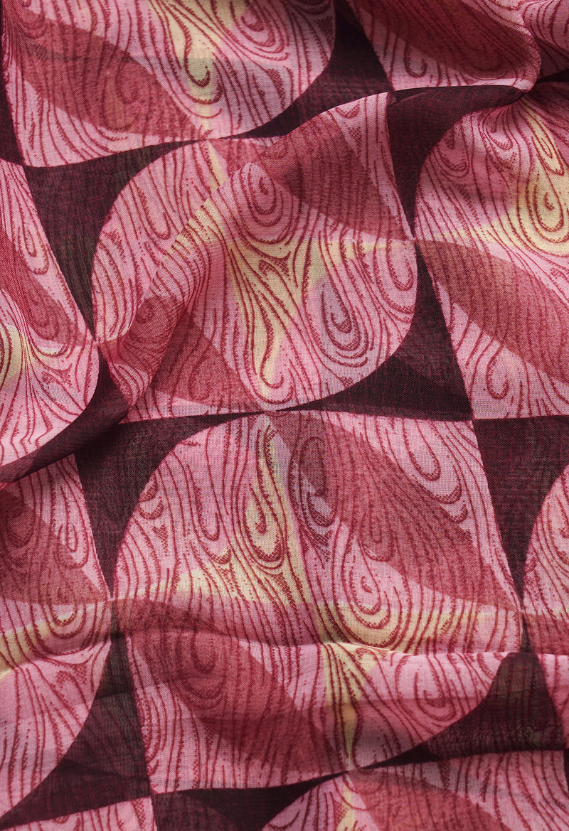 Burgundy  Fancy Block Printed Georgette Saree-UNM66855
