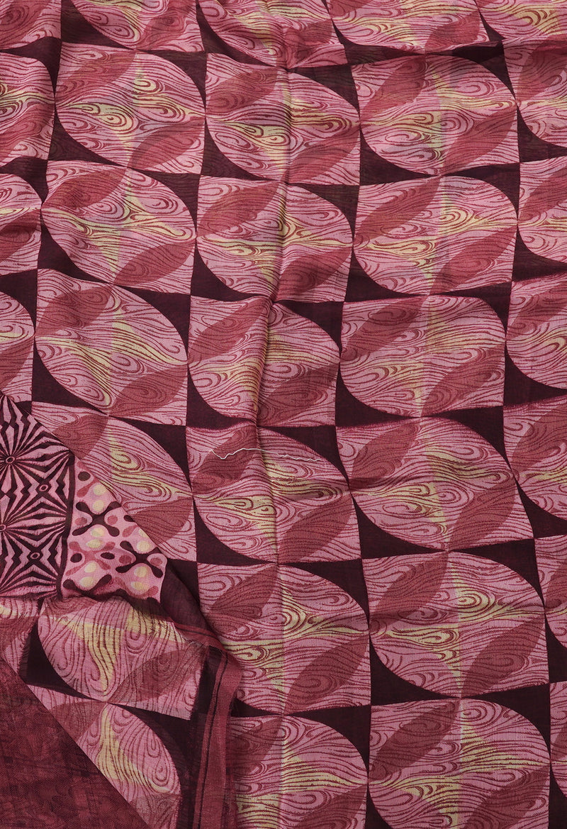 Burgundy  Fancy Block Printed Georgette Saree-UNM66855