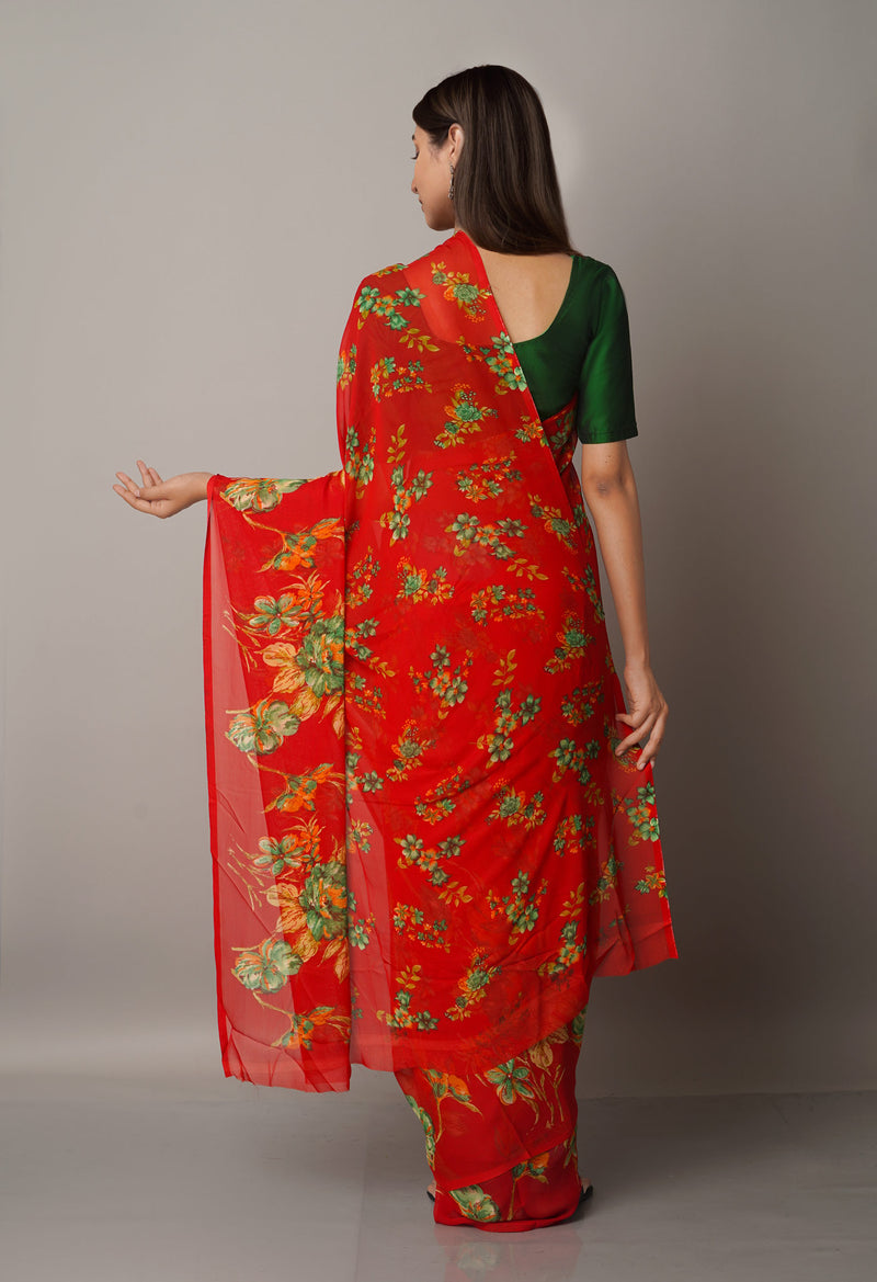 Red  Fancy Block Printed Georgette Saree-UNM66870