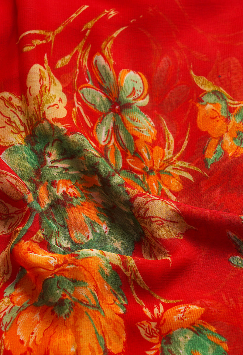 Red  Fancy Block Printed Georgette Saree-UNM66870