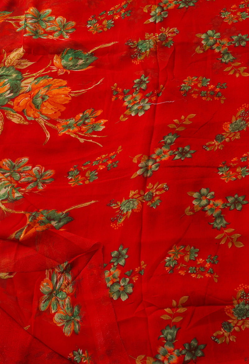 Red  Fancy Block Printed Georgette Saree-UNM66870