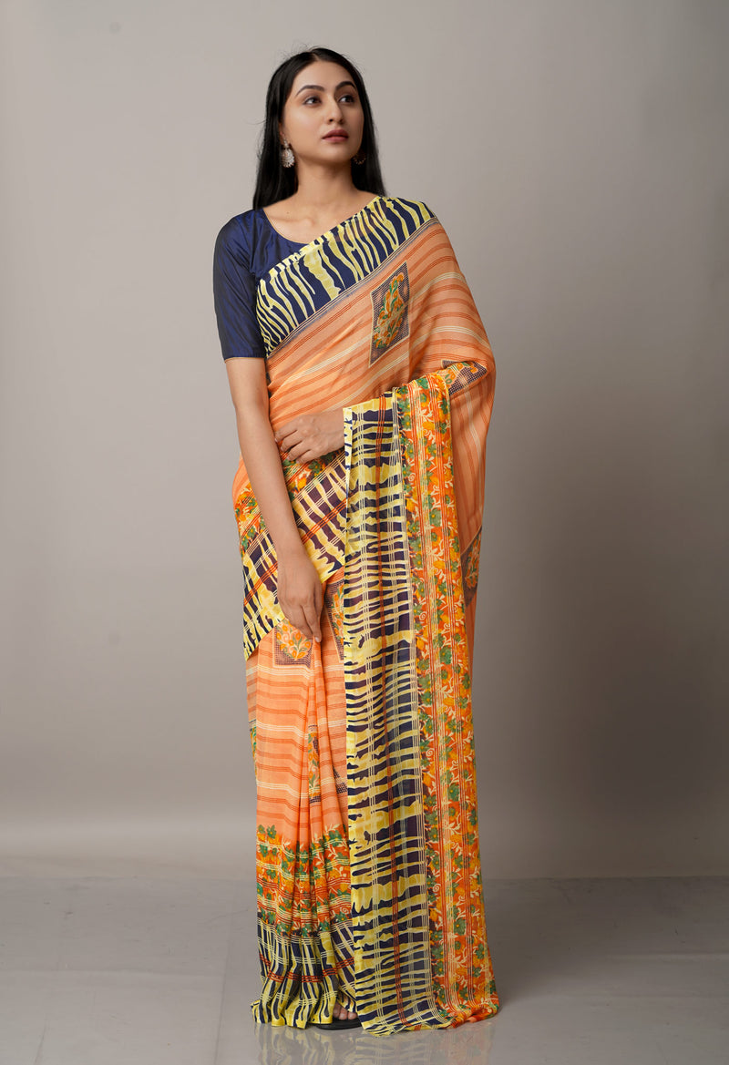 Orange  Fancy Block Printed Georgette Saree-UNM66875