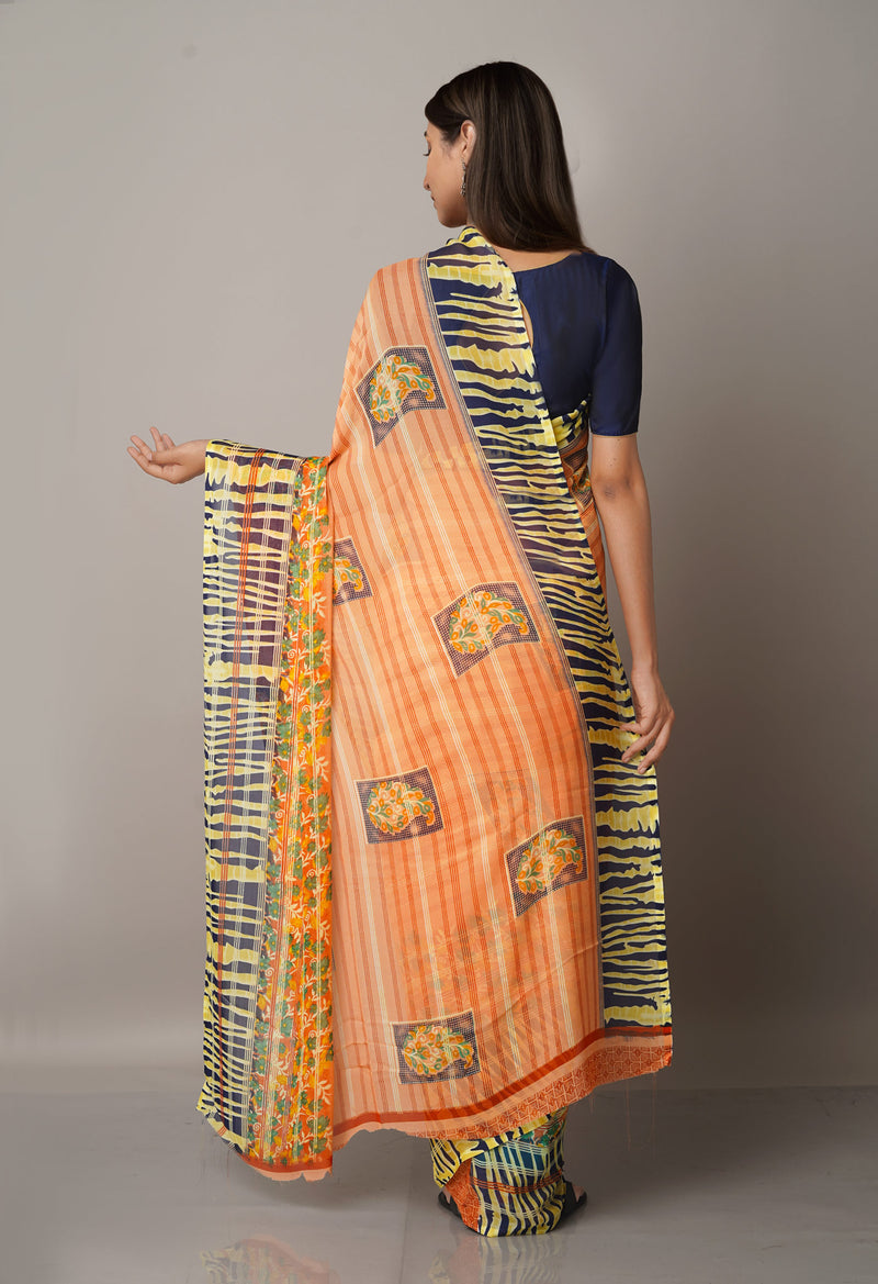 Orange  Fancy Block Printed Georgette Saree-UNM66875