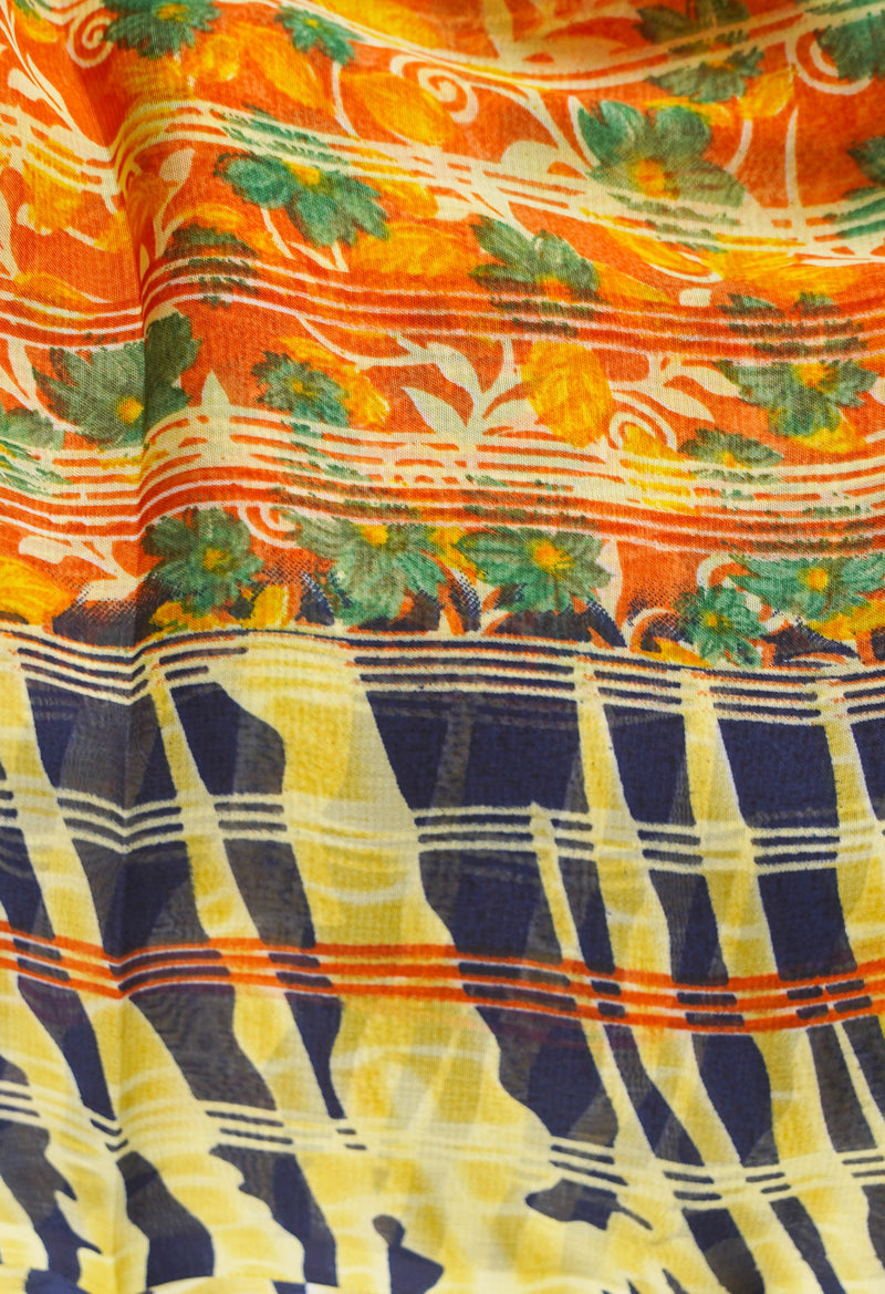 Orange  Fancy Block Printed Georgette Saree-UNM66875