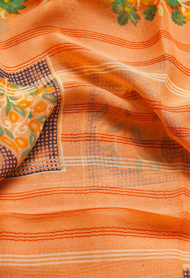 Orange  Fancy Block Printed Georgette Saree-UNM66875