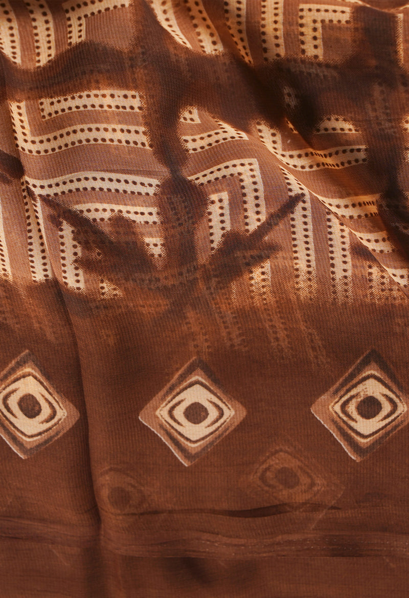 Brown  Fancy Block Printed Georgette Saree-UNM66882